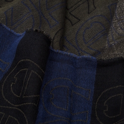 Pre Owned Aigner Olive Green Horseshoe Logo Pattern Silk and Wool Jacquard Scarf