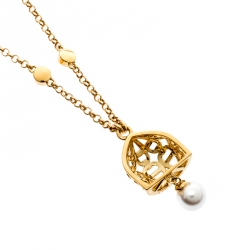 Pre Owned Aigner Faux Pearl Gold Tone Dome Earrings & Chain Necklace Set