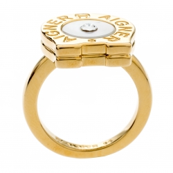 Aigner Gold Plated Crystal Studded Mother of Pearl Ring Size 54