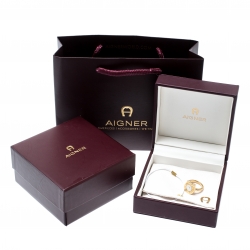 Aigner Gold Plated Crystal Studded Mother of Pearl Ring Size 54