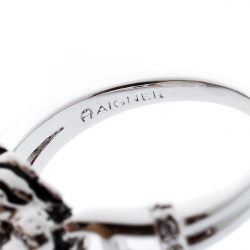 Pre Owned Aigner Silver Tone Tiger Head Crystal Studded Ring Size 56