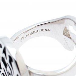 مملوكة مسبقًا Aigner Silver Tone Horse Engraved Ring Size 54