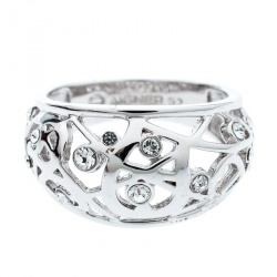 Aigner Crystal Studded Cutwork Silver Tone Ring Size 52