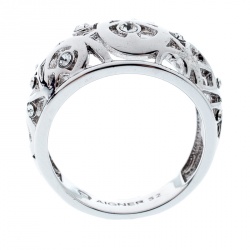 Aigner Crystal Studded Cutwork Silver Tone Ring Size 52