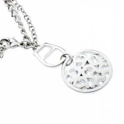 Pre Owned Aigner Silver Plated Circular Crystal Embellished Logo Double Chain Bracelet