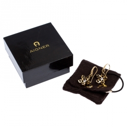 Pre Owned Aigner Gold Tone Hoop Drop Earrings