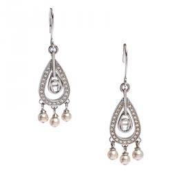 Pre Owned Aigner Silver Tone Faux Pearl Crystal Embellished Hoop Earrings