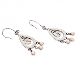 Pre Owned Aigner Silver Tone Faux Pearl Crystal Embellished Hoop Earrings