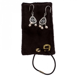 Pre Owned Aigner Silver Tone Faux Pearl Crystal Embellished Hoop Earrings