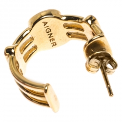 Pre Owned Aigner Logo Crystal Gold Tone Earring Necklace Set