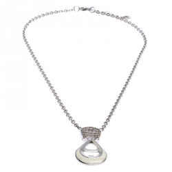Pre Owned Aigner Crystal Studded Logo Rhodium Plated Necklace