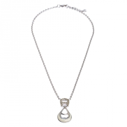 Pre Owned Aigner Crystal Studded Logo Rhodium Plated Necklace