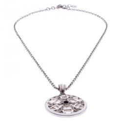 Aigner Silver Tone Crystal Embellished Monogram Pendant Necklace