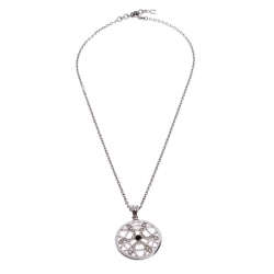 Pre Owned Aigner Silver Tone Crystal Embellished Monogram Pendant Necklace