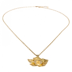 Aigner Gold Tone Crystal Flower Pendant Necklace