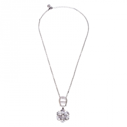 Aigner Silver Tone Floral Crystal Pendant Necklace
