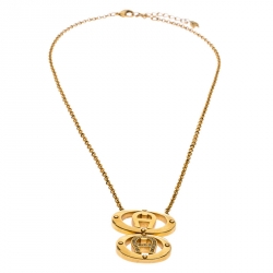  Aigner Gold Plated Crystal Dual Monogram Pendant Necklace 