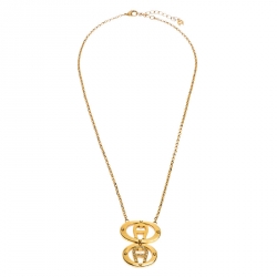  Aigner Gold Plated Crystal Dual Monogram Pendant Necklace 