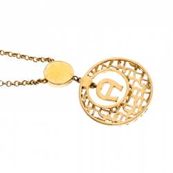 Pre Owned Aigner Faux Pearl Crystal Textured Gold Tone Pendant Necklace