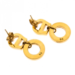 Pre Owned Aigner Crystal Studded Logo Gold Tone Drop Earrings