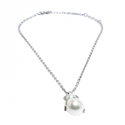 Pre Owned Aigner Silver Plated Crystal and Faux Pearl Pendant Necklace