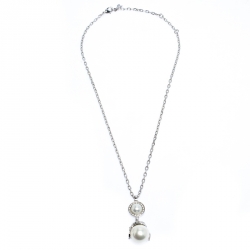 Pre Owned Aigner Silver Plated Crystal and Faux Pearl Pendant Necklace