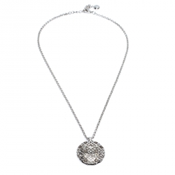 Pre Owned Aigner Silver Plated Crystal Logo Pendant Necklace