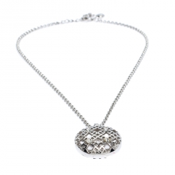 Pre Owned Aigner Silver Plated Crystal Logo Pendant Necklace