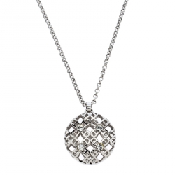 Pre Owned Aigner Silver Plated Crystal Logo Pendant Necklace