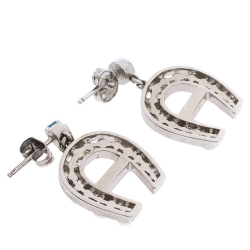 Pre Owned Aigner Crystal Faux Pearl Silver Tone Drop Earrings