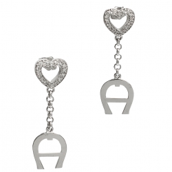 Pre Owned Aigner Crystal Heart Silver Tone Earrings & Necklace Set