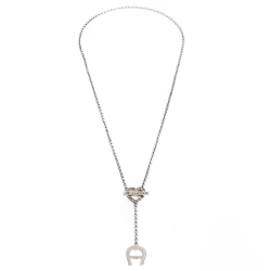 Pre Owned Aigner Crystal Heart Silver Tone Earrings & Necklace Set