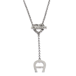 Pre Owned Aigner Crystal Heart Silver Tone Earrings & Necklace Set