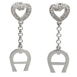 Pre Owned Aigner Crystal Heart Silver Tone Earrings & Necklace Set