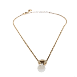 Pre Owned Aigner Faux Pearl Crystal Gold Tone Necklace
