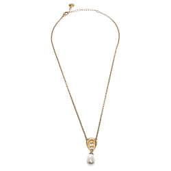Pre Owned Aigner Faux Pearl Crystal Gold Tone Necklace