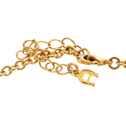 Pre Owned Aigner Crystal Faux Pearl Gold Tone Long Pendant Necklace