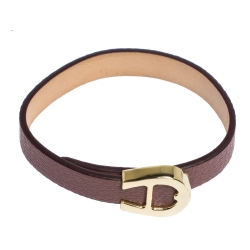 Pre Owned Aigner Dusty Rose Leather Gold Tone Bracelet