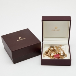 Pre Owned Aigner Enamel Crystal Gold Tone Metal Charm Bracelet