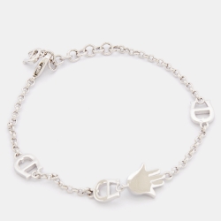 Pre Owned Aigner Silver Tone Lucky Charm Chain Bracelet