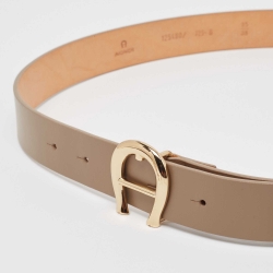 Pre Owned Aigner Beige Leather Logo Buckle Belt 95CM