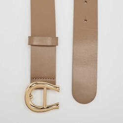 Pre Owned Aigner Beige Leather Logo Buckle Belt 95CM