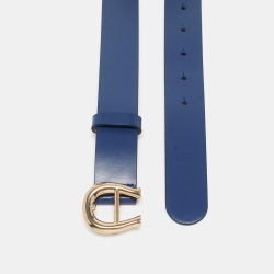 Pre Owned Aigner Blue Leather Logo Buckle Belt 95CM
