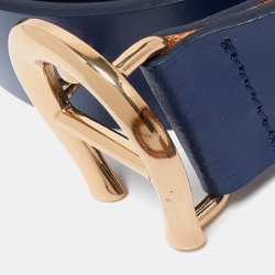 Pre Owned Aigner Blue Leather Logo Buckle Belt 95CM