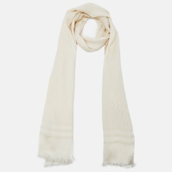 Aigner Cream Logo Jacquard Silk Stole 