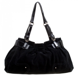 Pre Owned Aigner Black Suede and Patent Leather Shoulder Bag