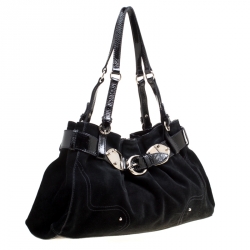 Pre Owned Aigner Black Suede and Patent Leather Shoulder Bag