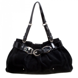 Pre Owned Aigner Black Suede and Patent Leather Shoulder Bag