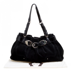Pre Owned Aigner Black Suede and Patent Leather Shoulder Bag