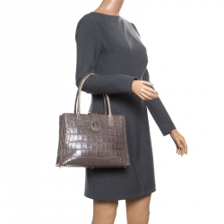 Pre Owned Aigner Grey Croc Embossed Leather Tote